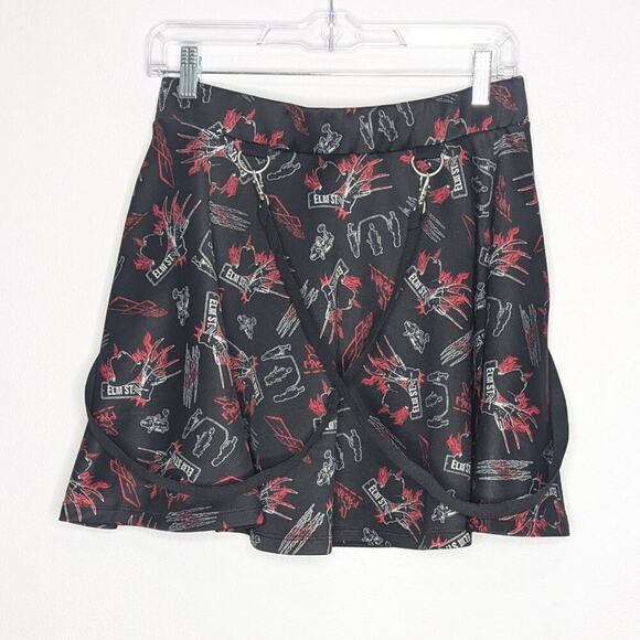 Hot Topic A Nightmare On Elm Street Black Red O-Ring Zip Front Suspender Skirt M - Picture 2 of 9